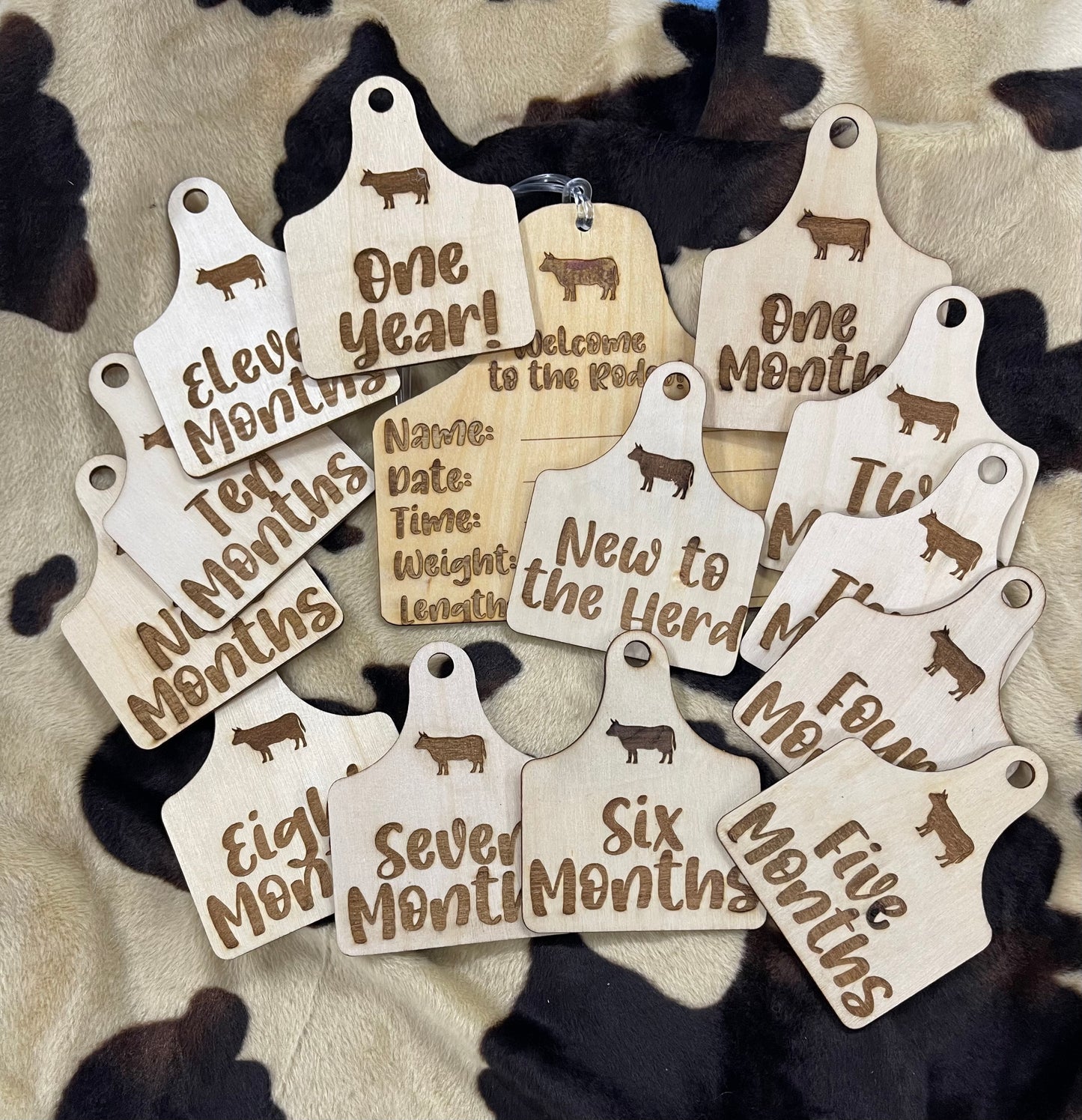 Cow Tag Western Monthly Milestone - Cow Baby Gift- Birth Announcement Sign - Baby Shower - Ear Tag Gift - Hospital Sign